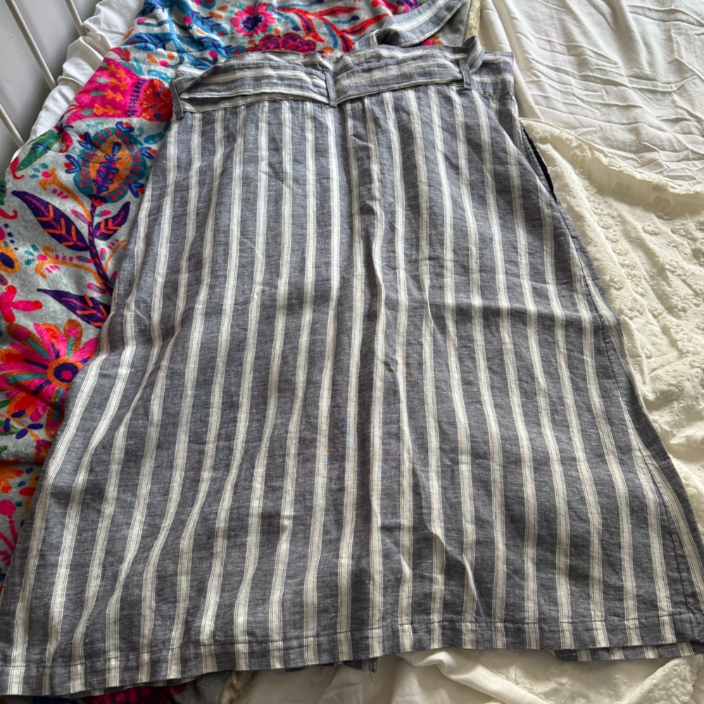 Christian Siriano Skirt 2X Grey White Stripe Linen Button Front Tie Waist Midi - Picture 7 of 8